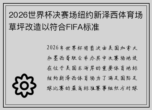 2026世界杯决赛场纽约新泽西体育场草坪改造以符合FIFA标准 2026世界杯决赛场纽约新泽西体育场草坪改造以符合FIFA标准
